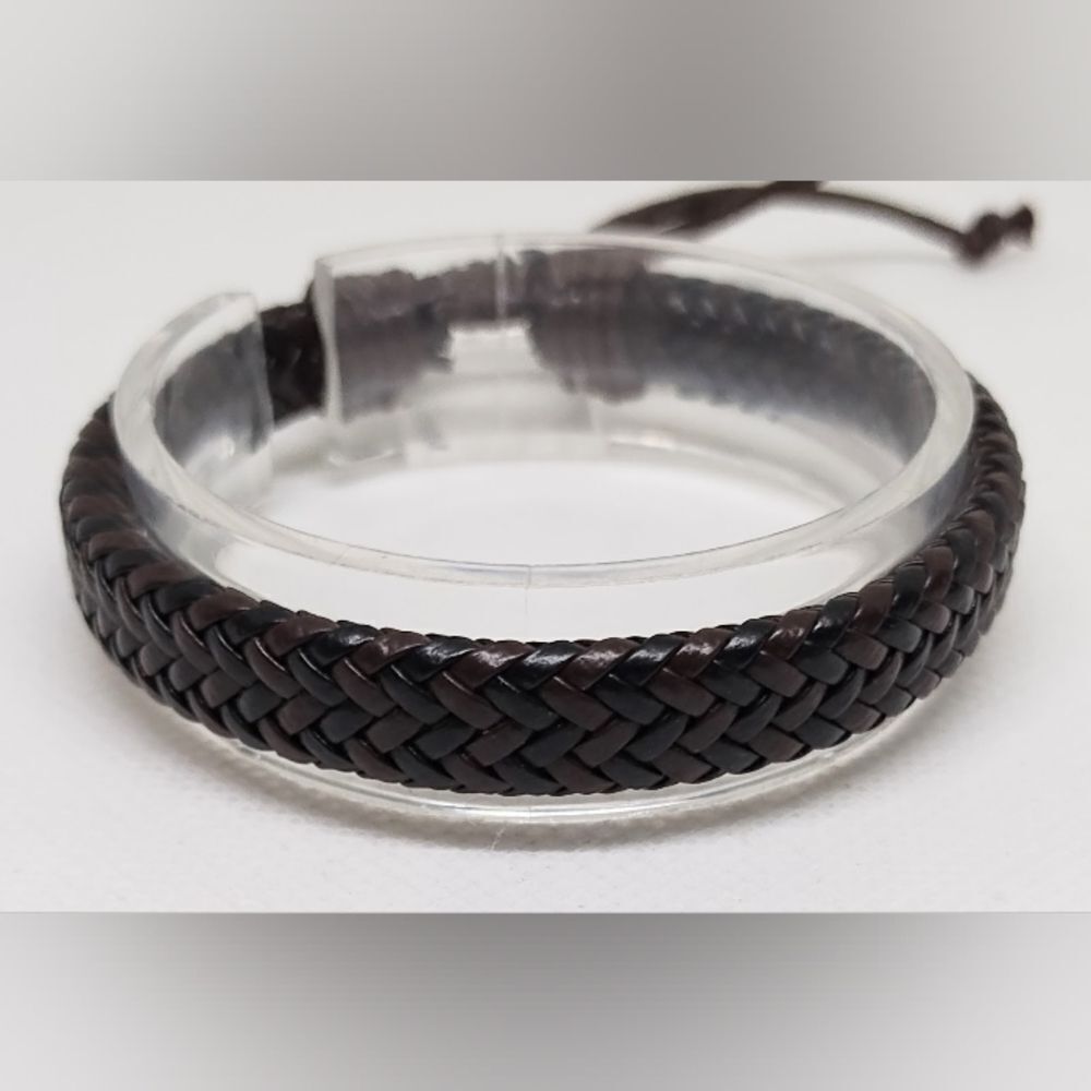 Men's bracelet leather braided black new e65